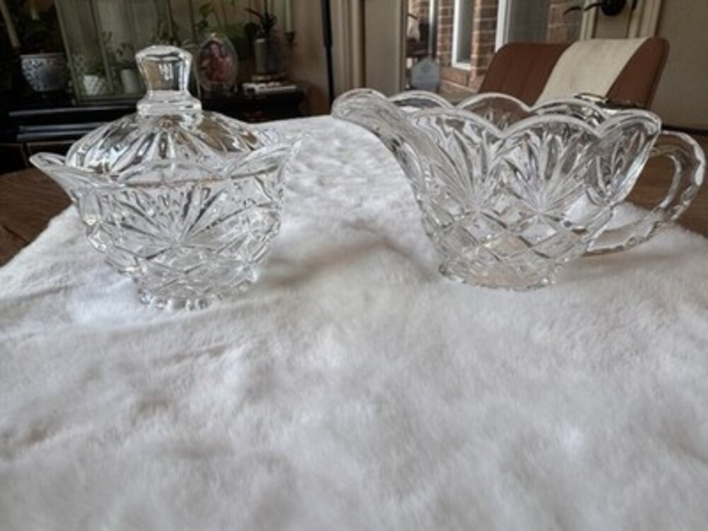 Vintage Style Pressed Glass Cream And Sugar Set